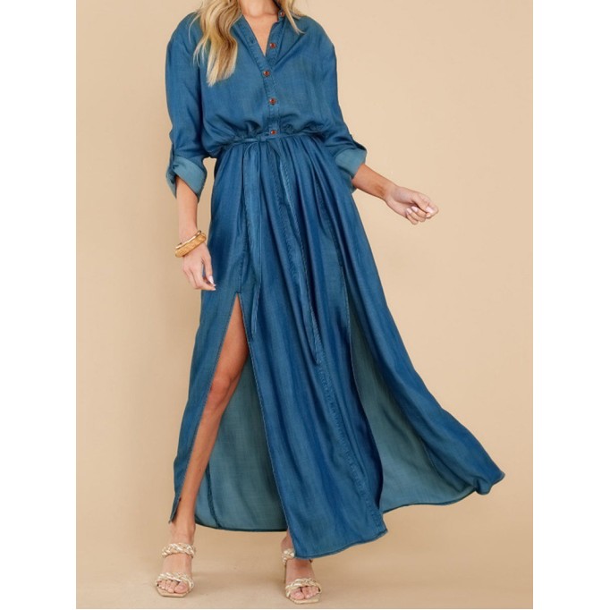 Alluring Style Sexy Slit Long Sleeve Maxi Dress