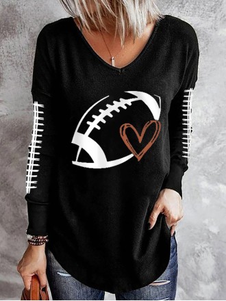American Football Pattern V-Neck Straight Casual Shirt
