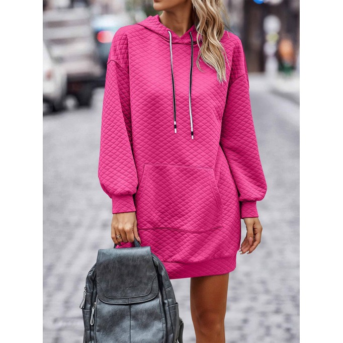 Autumn/Winter New Solid Hooded Loose Sleeve Dress
