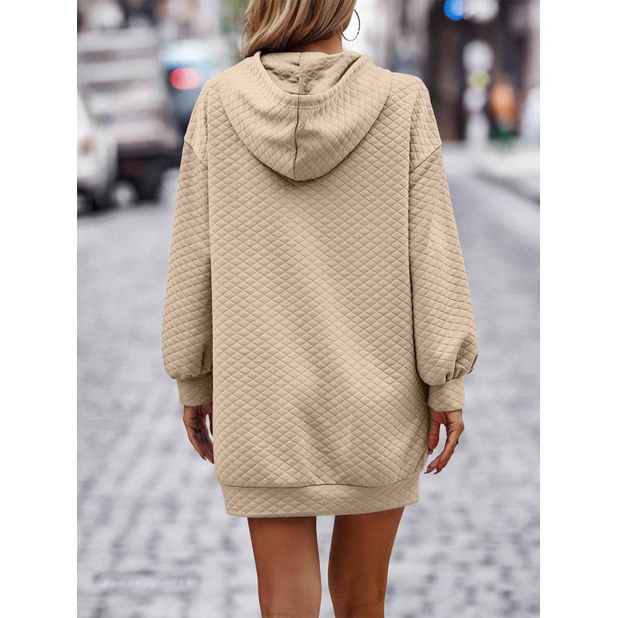 Autumn/Winter New Solid Hooded Loose Sleeve Dress