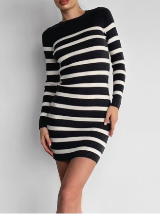 Black and white striped slim fit mini dress
