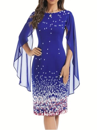 Blue chiffon patchwork elegant slim-fit dress dress