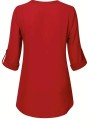 Burgundy V-neck simple all-in-one blouse for women