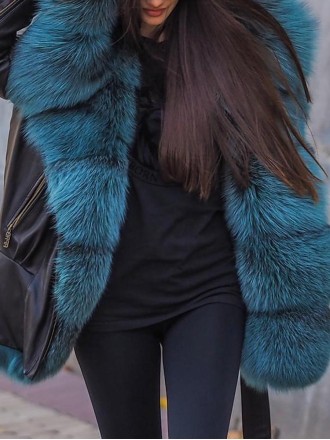 Casual contrast color fur collar patchwork coat
