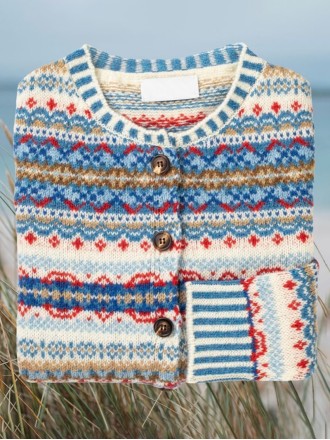 Casual contrasting crew neck buttoned knitted cardigan
