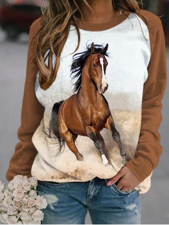 Casual contrasting horse print sweatshirt
