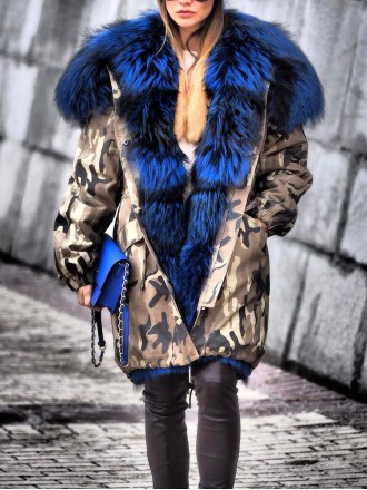 Casual fur collar patchwork camouflage coat