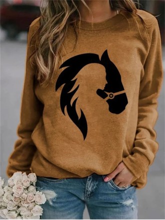 Casual horse silhouette print sweatshirt