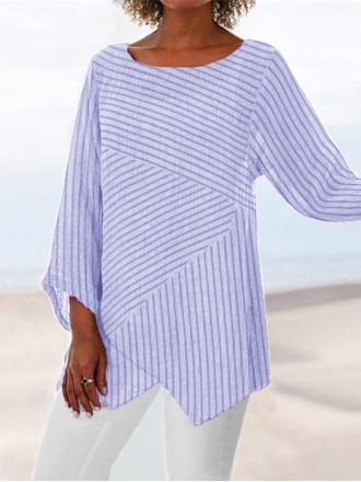 Casual long sleeved round neck striped printed shirt