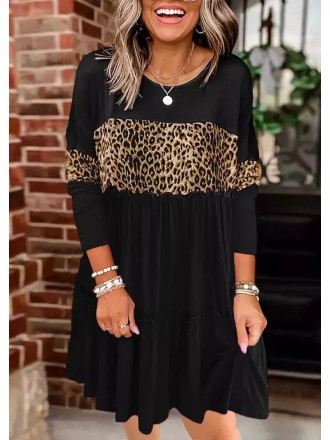 Leopard Color-Blocked Ruffled Splicing Mini Dress