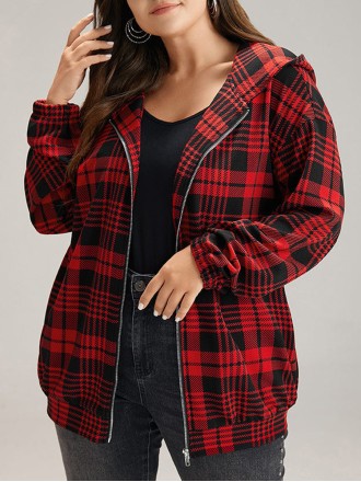 Red plaid hooded coat