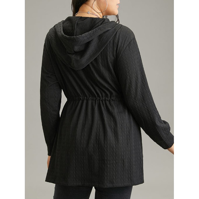 Simple hooded knit coat in black