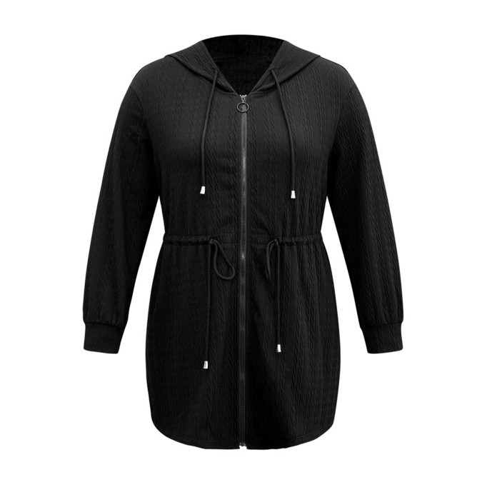 Simple hooded knit coat in black