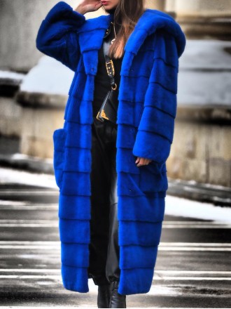 Stylish solid color faux fur long coat